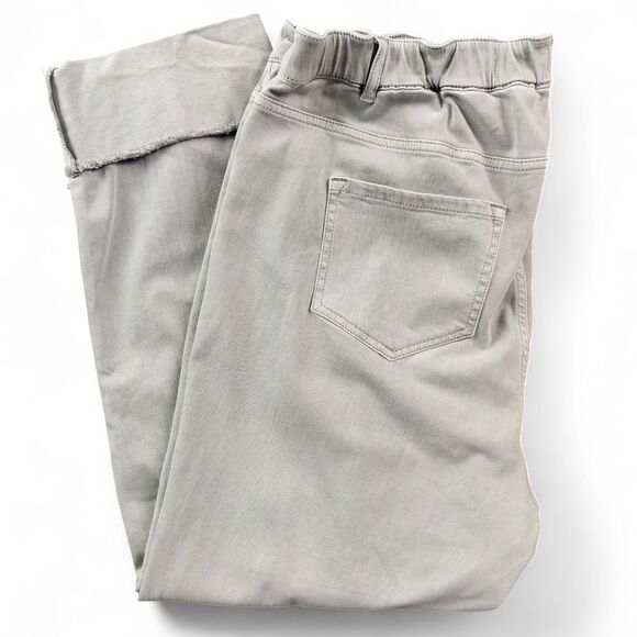 J. Jill Women’s High Rise Green Denim Crop Jeans 18 Cuffed Stretch Straight Leg - Picture 11 of 12